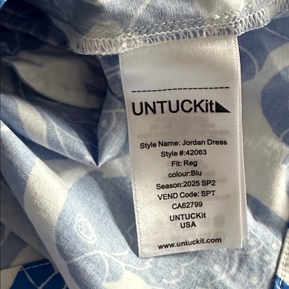 UNTUCKit Womens Jordan Sleeveless Shirt Dress Blue Parrot Print Sz Small Preppy - Picture 7 of 9